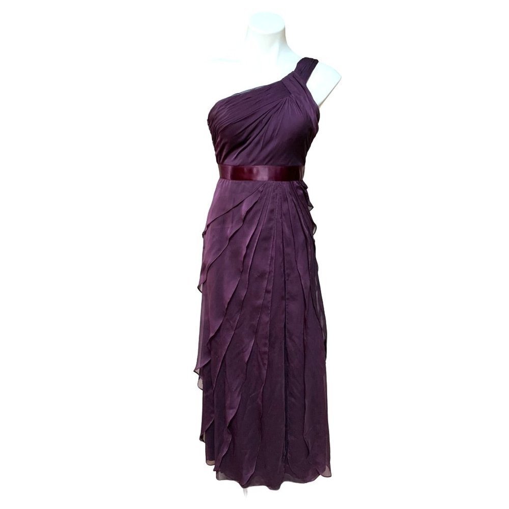 Vintage Y2K One Shoulder Chiffon Ruffle Maxi Dress Gown Mauve Purple Size 2 / XS